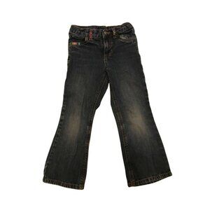 Girls Carters Jeans Embroidered Hearts Colorful Stitching Sz 5 Elastic Waistband